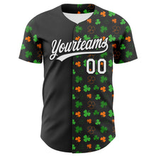 Load image into Gallery viewer, Custom Black Green-Bay Orange 3D St. Patrick's Day Shamrock Authentic Baseball Jersey
