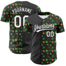 Load image into Gallery viewer, Custom Black Green-Bay Orange 3D St. Patrick's Day Shamrock Authentic Baseball Jersey