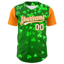 Load image into Gallery viewer, Custom Green White-Bay Orange 3D St. Patrick's Day Shamrock Authentic Baseball Jersey