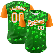 Load image into Gallery viewer, Custom Green White-Bay Orange 3D St. Patrick's Day Shamrock Authentic Baseball Jersey
