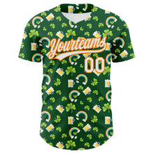 Load image into Gallery viewer, Custom Green White-Bay Orange 3D St. Patrick's Day Shamrock Beer Authentic Baseball Jersey