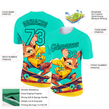 Load image into Gallery viewer, Custom Aqua Black 3D Pattern Design Extreme Sport Cartoon Animal Kangaroo Skateboarding Performance T-Shirt