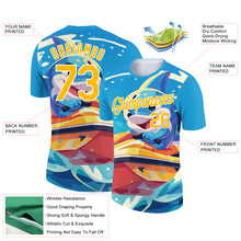 Load image into Gallery viewer, Custom Sky Blue Gold-White 3D Pattern Design Extreme Sport Cartoon Animal Dolphin Surfing Performance T-Shirt