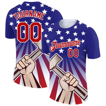 Load image into Gallery viewer, Custom Dark Purple Red-White 3D Pattern Design American Flag Tool Hammer Labor Day Performance T-Shirt
