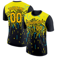 Load image into Gallery viewer, Custom Black Gold Light Yellow-Sky Blue 3D Esports Performance T-Shirt
