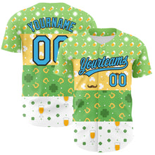 Load image into Gallery viewer, Custom Green Sky Blue Light Yellow-Black 3D St. Patrick's Day Shamrock Beer Authentic Baseball Jersey