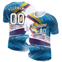 Load image into Gallery viewer, Custom White Black 3D Pattern Design Sailing Cruise Ship Columbus Day Performance T-Shirt