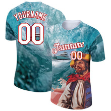 Load image into Gallery viewer, Custom Shadow Blue White-Red 3D Pattern Design Sailing Ship Columbus Day Performance T-Shirt