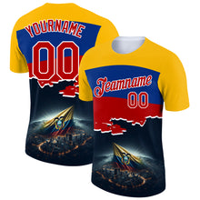 Load image into Gallery viewer, Custom Gold Red Royal-Black 3D Pattern Design Ecuador Independence Day Performance T-Shirt
