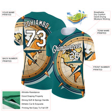 Load image into Gallery viewer, Custom Teal White-Black 3D Pattern Design Sailing Ship Compass Columbus Day Performance T-Shirt