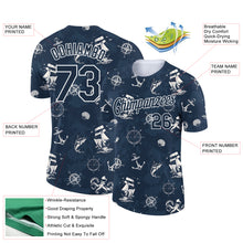 Load image into Gallery viewer, Custom Navy White 3D Pattern Design Sailing Ship Wheel Compass Columbus Day Performance T-Shirt