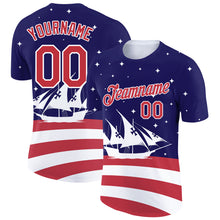 Load image into Gallery viewer, Custom Navy Red-White 3D Pattern Design Sailing Ship Columbus Day American Flag Performance T-Shirt