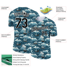 Load image into Gallery viewer, Custom Teal Black-White 3D Pattern Design Sailing Ship Columbus Day Performance T-Shirt