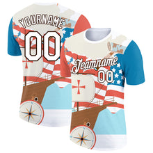 Load image into Gallery viewer, Custom City Cream White-Brown 3D Pattern Design Sailing Ship Compass Columbus Day Performance T-Shirt