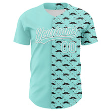Load image into Gallery viewer, Custom Ice Blue White 3D Pattern Design Father's Day Mustache Authentic Baseball Jersey