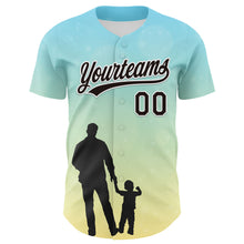 Load image into Gallery viewer, Custom Ice Blue Black-White 3D Pattern Design Father's Day Family Love Authentic Baseball Jersey