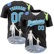 Load image into Gallery viewer, Custom Black Sky Blue-White 3D Pattern Design Father's Day Family Love Authentic Baseball Jersey