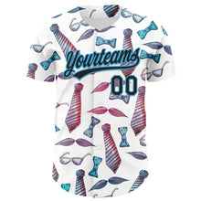 Load image into Gallery viewer, Custom White Black-Sky Blue 3D Pattern Design Father's Day Mustache And Tie Authentic Baseball Jersey