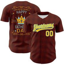 Load image into Gallery viewer, Custom Brown Yellow-Lakes Blue 3D Pattern Design Father's Day King Crown Authentic Baseball Jersey