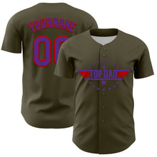 Load image into Gallery viewer, Custom Olive Purple-Red 3D Pattern Design Father's Day Top Dad Authentic Salute To Service Baseball Jersey