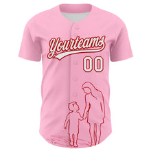 Load image into Gallery viewer, Custom Light Pink White-Red 3D Pattern Design Mother's Day Family Love Authentic Baseball Jersey