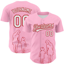 Load image into Gallery viewer, Custom Light Pink White-Red 3D Pattern Design Mother's Day Family Love Authentic Baseball Jersey
