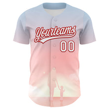 Load image into Gallery viewer, Custom Light Pink White-Red 3D Pattern Design Mother's Day Family Love Authentic Baseball Jersey