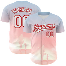 Load image into Gallery viewer, Custom Light Pink White-Red 3D Pattern Design Mother's Day Family Love Authentic Baseball Jersey