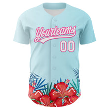 Load image into Gallery viewer, Custom Ice Blue White-Pink 3D Pattern Design Mother's Day Flower Authentic Baseball Jersey