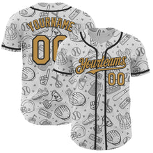 Load image into Gallery viewer, Custom White Old Gold-Black Comic Doodle Ballgame 3D Pattern Design Authentic Baseball Jersey
