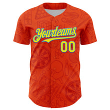 Load image into Gallery viewer, Custom Orange Light Yellow-Electric Blue Comic Doodle Ballgame 3D Pattern Design Authentic Baseball Jersey
