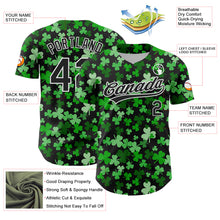 Load image into Gallery viewer, Custom Black White 3D St. Patrick's Day Shamrock Authentic Baseball Jersey