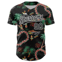 Load image into Gallery viewer, Custom Black White 3D Hawai Island Tropical Palm Tree And Flower Authentic Baseball Jersey