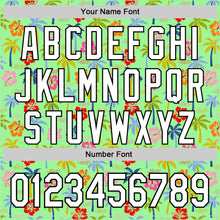 Load image into Gallery viewer, Custom Pea Green White-Black 3D Hawai Tropical Palm Tree And Flower Authentic Baseball Jersey