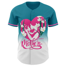 Load image into Gallery viewer, Custom Teal Pink-White 3D Pattern Design Gradient Mother's Day Family Love Authentic Baseball Jersey
