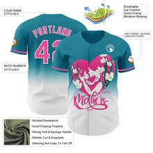 Load image into Gallery viewer, Custom Teal Pink-White 3D Pattern Design Gradient Mother's Day Family Love Authentic Baseball Jersey