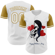 Load image into Gallery viewer, Custom White Old Gold 3D Pattern Design Mother's Day Family Love Authentic Baseball Jersey