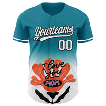 Load image into Gallery viewer, Custom Teal White-Black 3D Pattern Design Gradient Mother's Day Flower Authentic Baseball Jersey