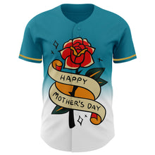 Load image into Gallery viewer, Custom Teal Old Gold-Black 3D Pattern Design Gradient Mother's Day Flower Authentic Baseball Jersey