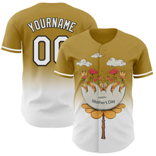 Load image into Gallery viewer, Custom Old Gold White-Black 3D Pattern Design Gradient Mother's Day Flower Authentic Baseball Jersey
