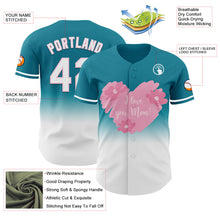 Load image into Gallery viewer, Custom Teal White-Light Pink 3D Pattern Design Gradient Mother's Day Love And Flower Authentic Baseball Jersey