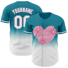 Load image into Gallery viewer, Custom Teal White-Light Pink 3D Pattern Design Gradient Mother's Day Love And Flower Authentic Baseball Jersey