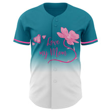 Load image into Gallery viewer, Custom Teal White-Pink 3D Pattern Design Gradient Mother's Day Love And Flower Authentic Baseball Jersey