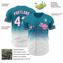 Load image into Gallery viewer, Custom Teal White-Pink 3D Pattern Design Gradient Mother's Day Love And Flower Authentic Baseball Jersey