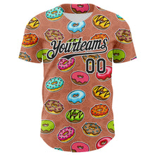 Load image into Gallery viewer, Custom Brown Black-White 3D Pattern Design Foodie Food Dessert Doughnut Authentic Baseball Jersey