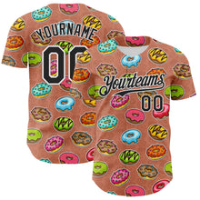 Load image into Gallery viewer, Custom Brown Black-White 3D Pattern Design Foodie Food Dessert Doughnut Authentic Baseball Jersey