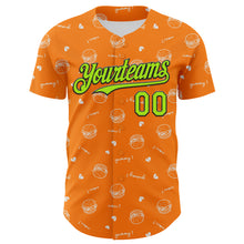 Load image into Gallery viewer, Custom Bay Orange Neon Green-Black 3D Pattern Design Foodie Fast Food Burger Authentic Baseball Jersey