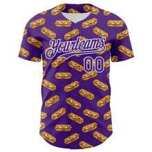 Load image into Gallery viewer, Custom Purple White 3D Pattern Design Foodie Fast Food Hot Dog Authentic Baseball Jersey