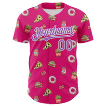 Load image into Gallery viewer, Custom Hot Pink Medium Purple-White 3D Pattern Design Foodie Fast Food Pizza Donut Cola Authentic Baseball Jersey