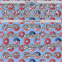 Load image into Gallery viewer, Custom Light Blue White-Black 3D Pattern Design USA Flag Foodie Food Dessert Donut Authentic Baseball Jersey